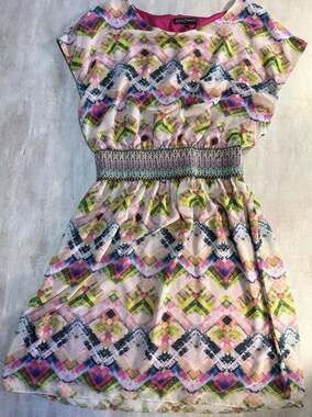 Fifth & Park‎ Geometric Print Smocked Waist Dress Size 14